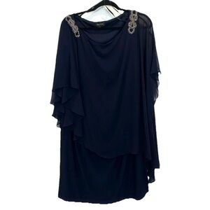 Xscape Navy Mini Dress with Gold Embellishments